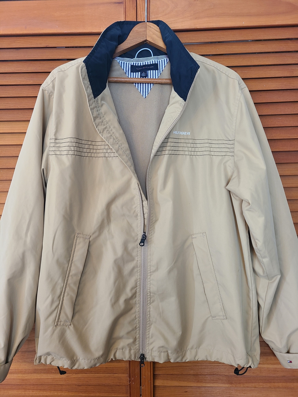 Tommy Hilfiger Tan Windbreaker with Navy Collar